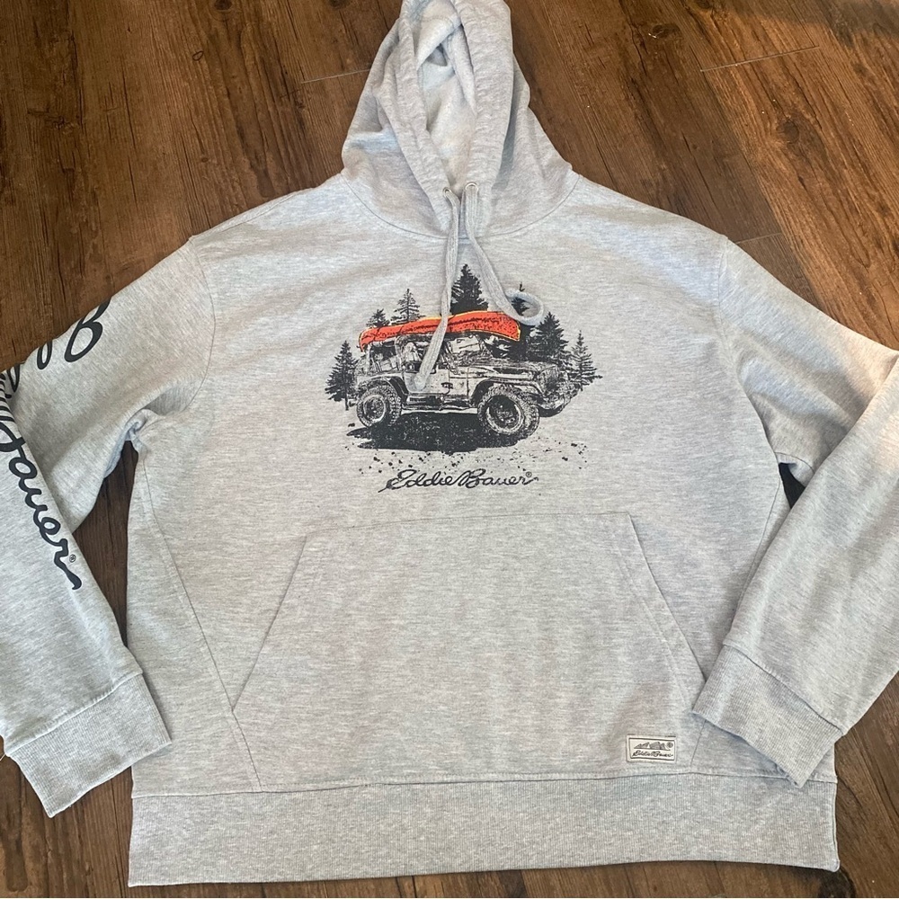 Eddie Bauer Light Gray Hoodie with Adventure Graphic
